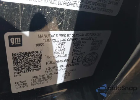 2021 Chevrolet Silverado 1500 Custom Trail Boss из США, поврежденный, VIN 1GCPYCEF3MZ436994